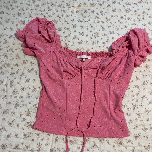 iris Tops - Pink Eyelet Puff Sleeve Top